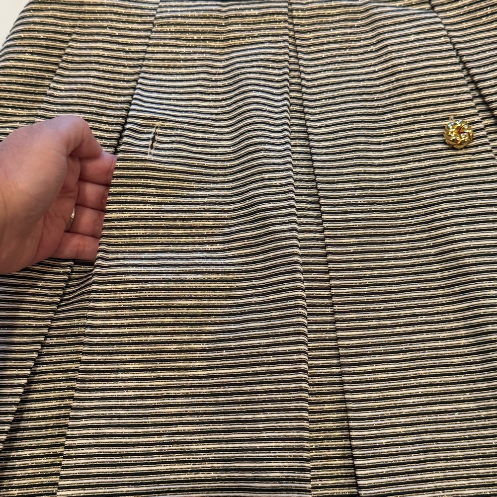 Jennifer Chun Pleated Silk Blend Gold Black White Skirt w/ Pockets Size 4 - Picture 11 of 16